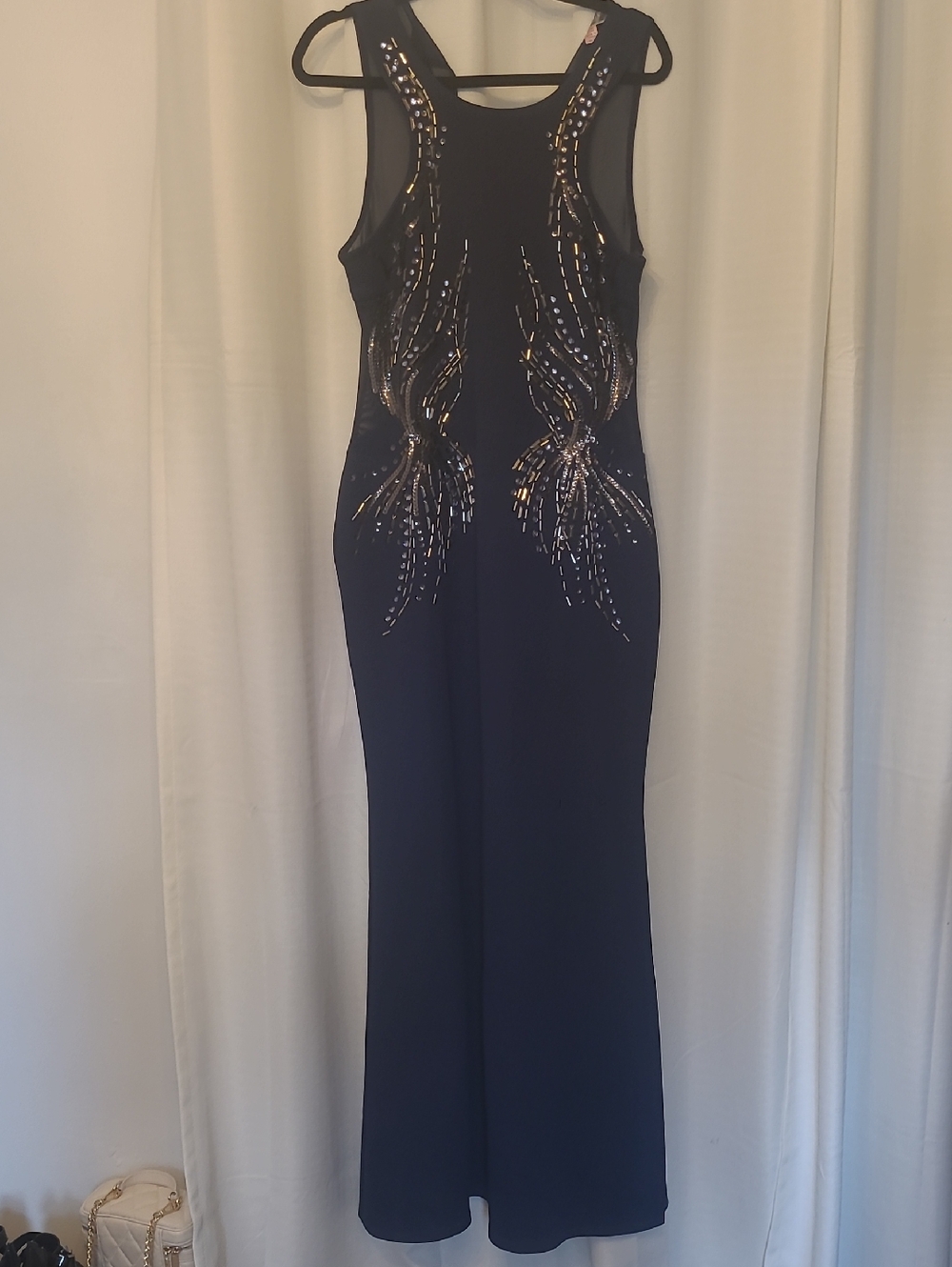 Lipsy London Sz 14 Navy Dress with Beaded And Sequined Accents